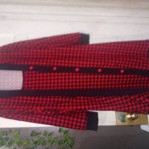 Chic Red and Black Houndstooth Coat